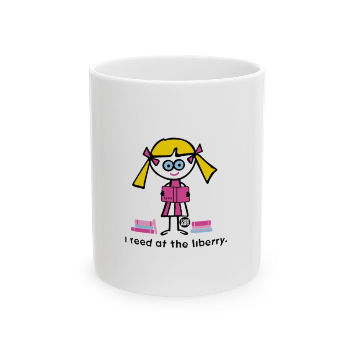 I reed at the liberry cartoon reading mug product