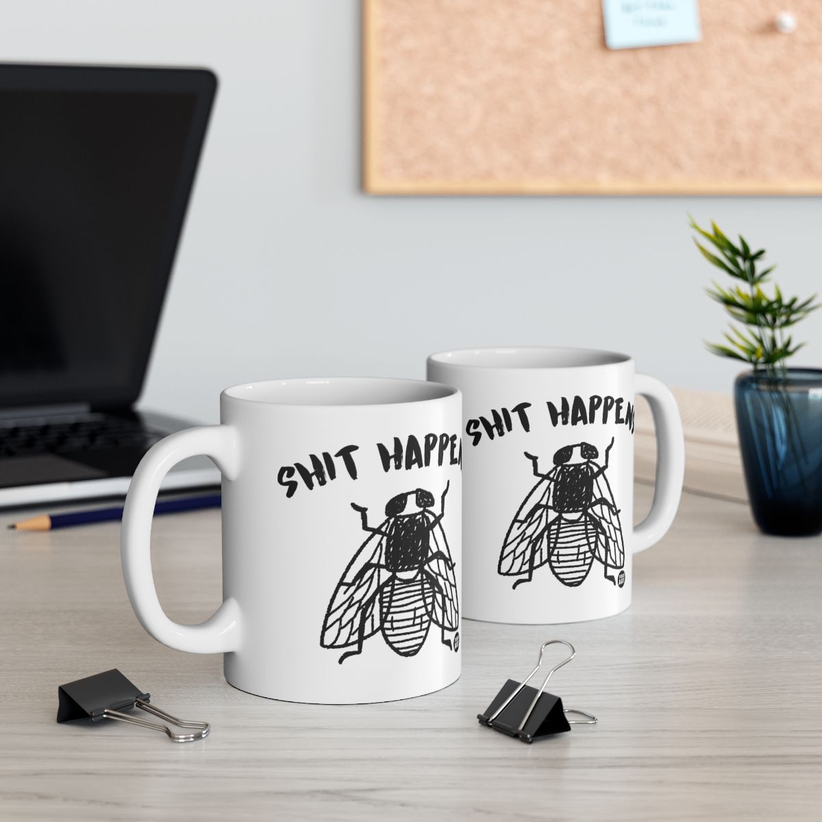 Humorous Shit Happens Fly Design Coffee Mug Set
