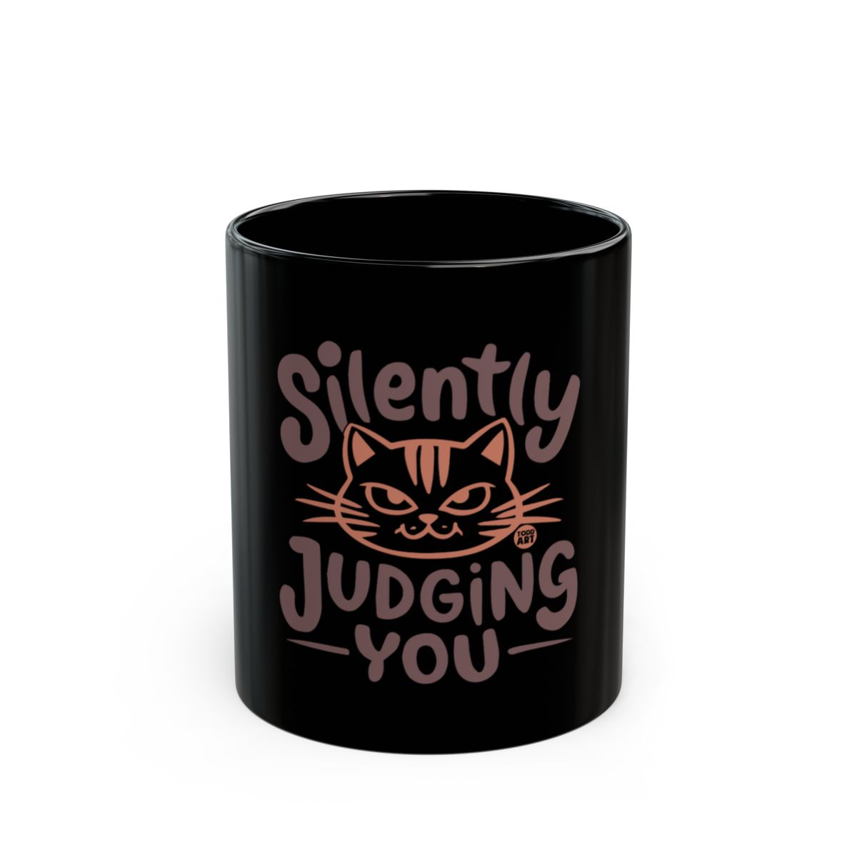 Silently Judging You Black Mug with Cat Illustration