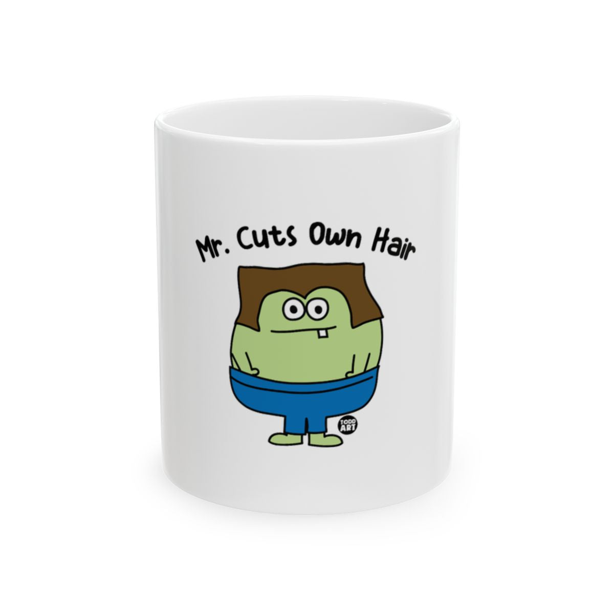 Mr. Cuts Own Hair Funny Cartoon Character Mug