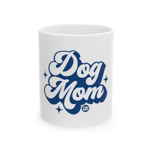 Dog Mom White Mug With Blue Text For Pet Lovers
