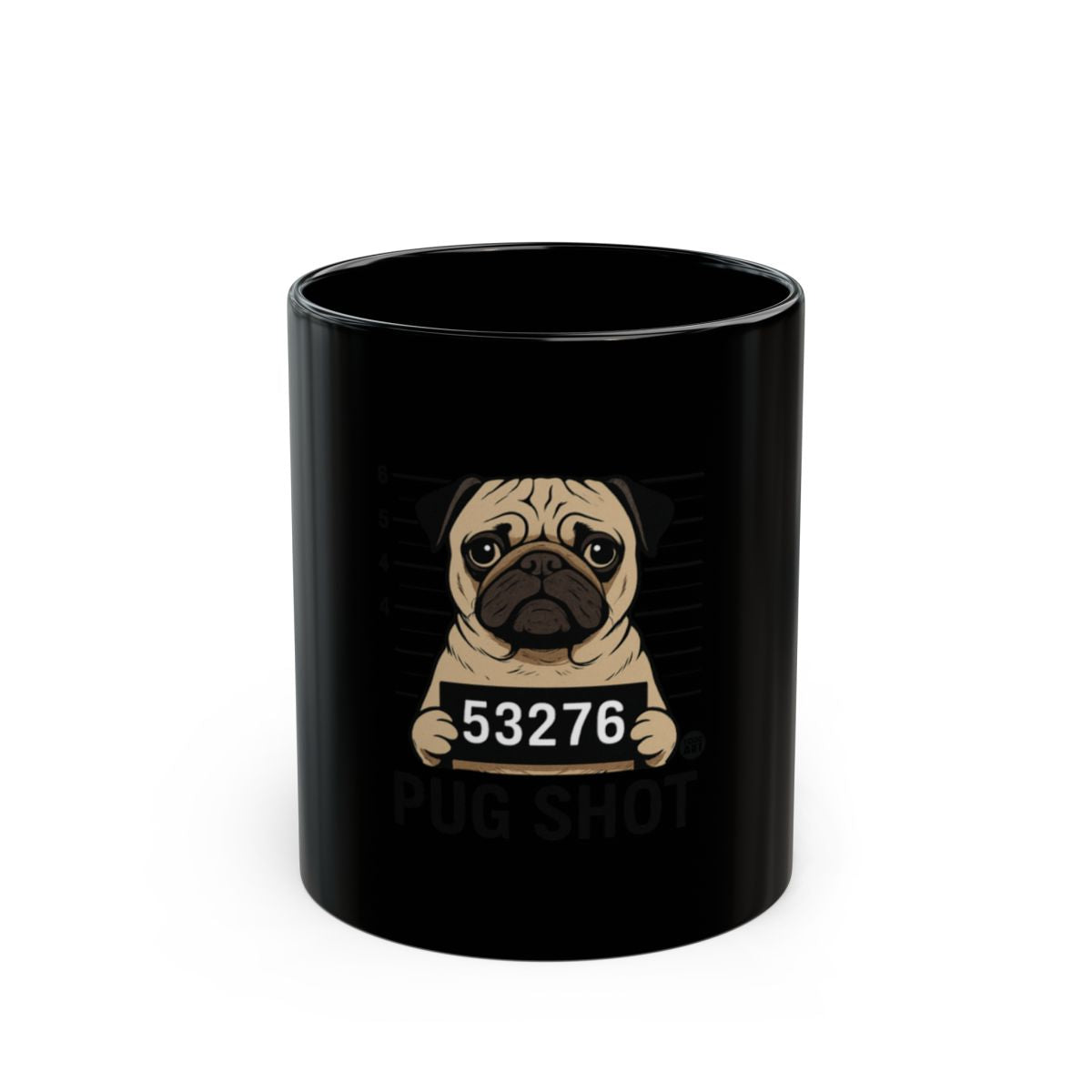 Funny Pug Mugshot Design Black Coffee Mug Product