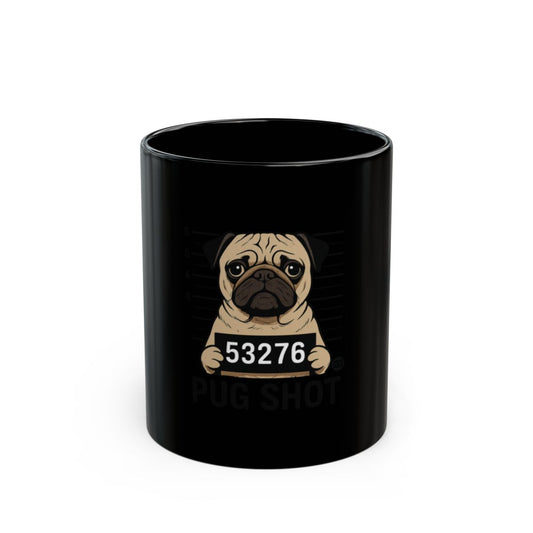Funny Pug Mugshot Design Black Coffee Mug Product