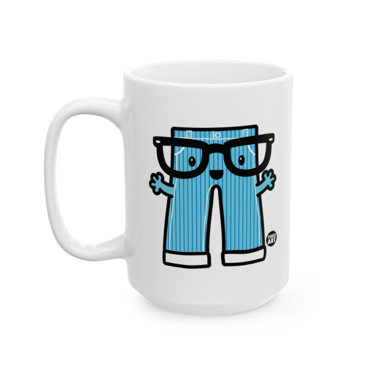 Cute Blue Pants Character with Glasses Mug