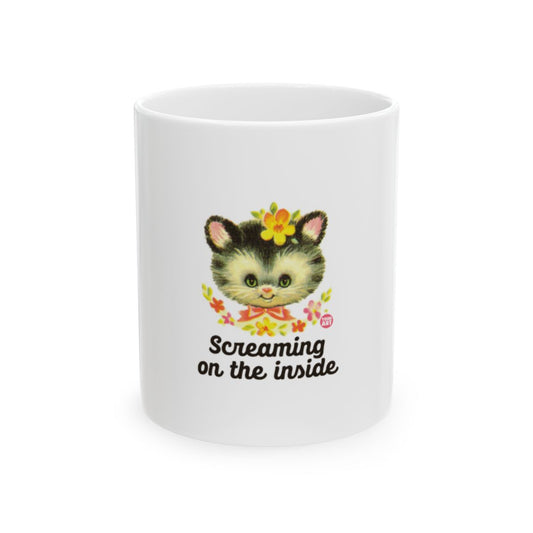 Screaming on the inside cute cat white coffee mug