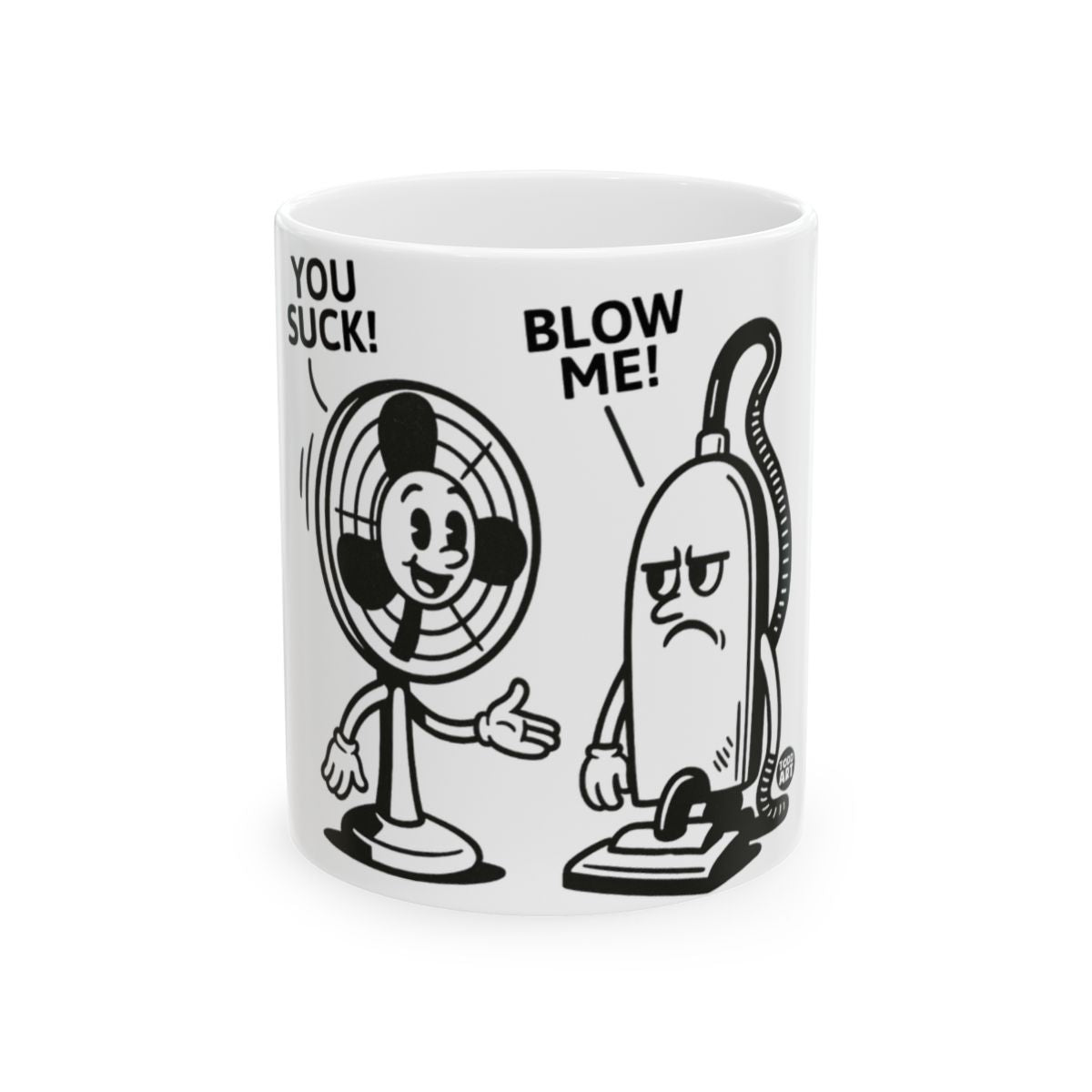 Humorous Retro Fan and Vacuum Cartoon Mug