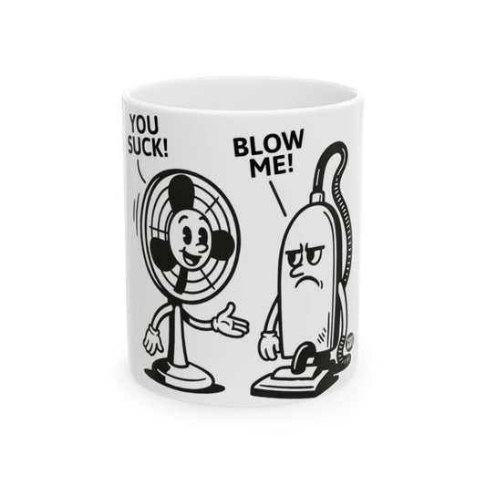 Humorous Retro Fan and Vacuum Cartoon Mug