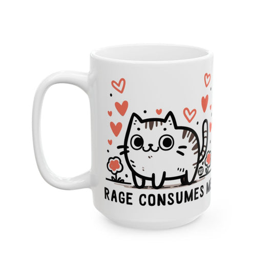 Cute Cat Rage Consumes Me Heart Design Mug