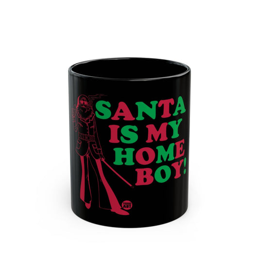Santa Is My Home Boy Festive Black Ceramic Mug