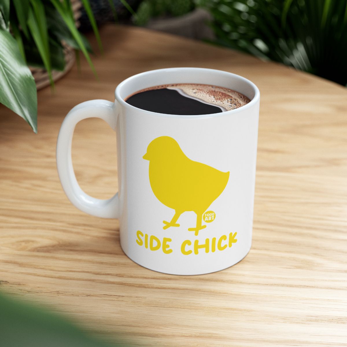 Side Chick White Mug with Cute Yellow Chick Design