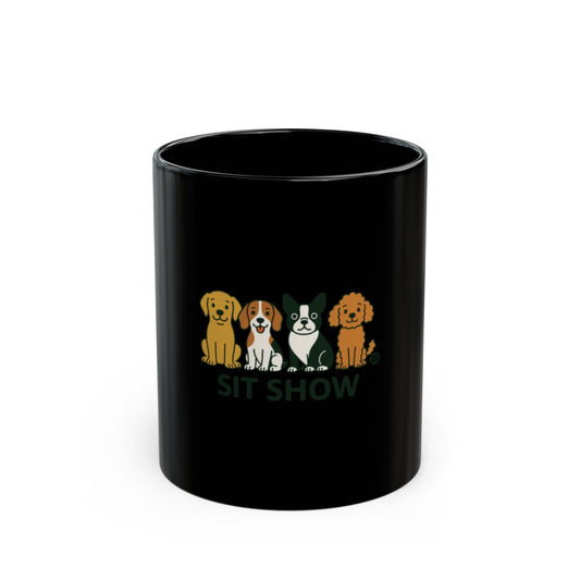 Sit Show Dog Illustration Black Coffee Mug