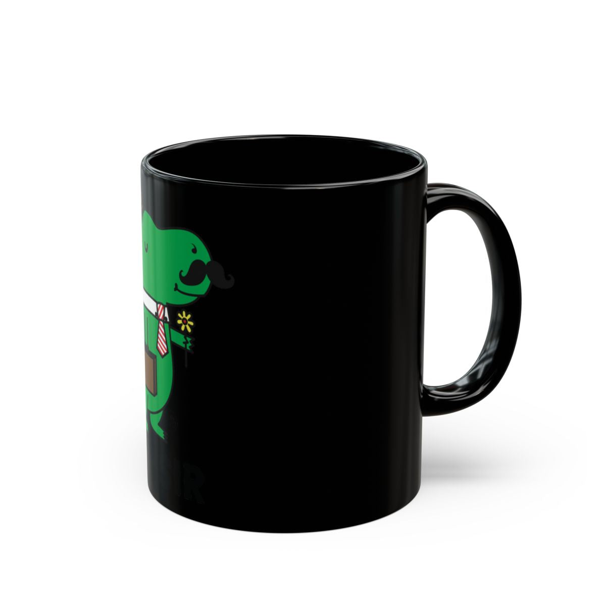 Adorable Dinosaur Holding Flowers Black Mug