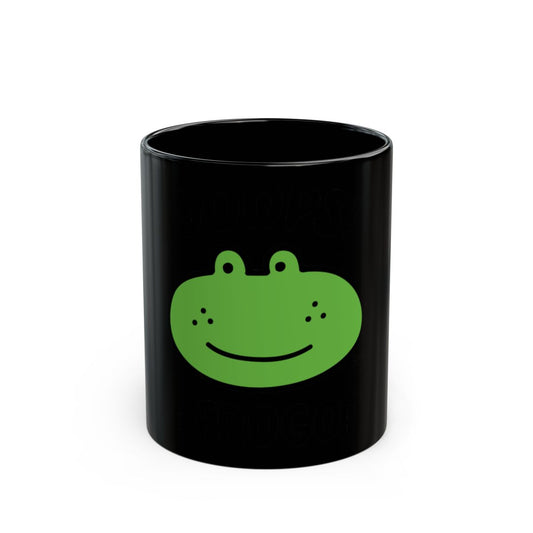 Cute Green Frog Design on Pitch Black Mug