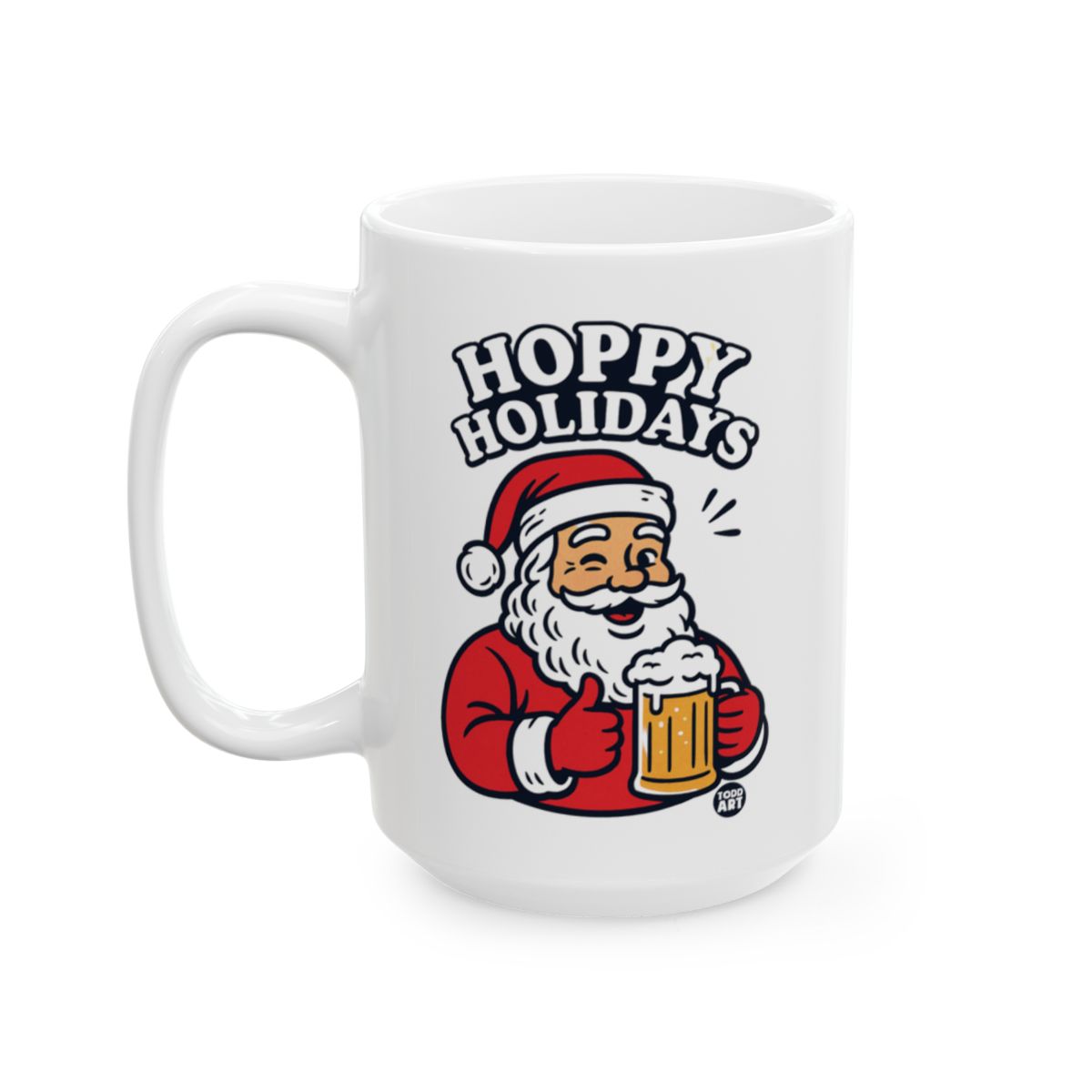 Hoppy Holidays Santa Holding Beer Mug design mug