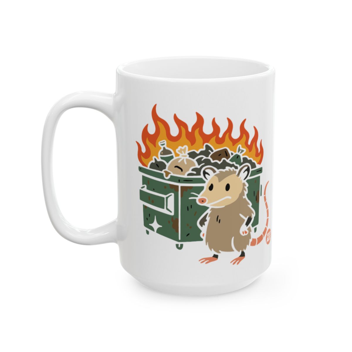 Cute Opossum Dumpster Fire Design White Mug