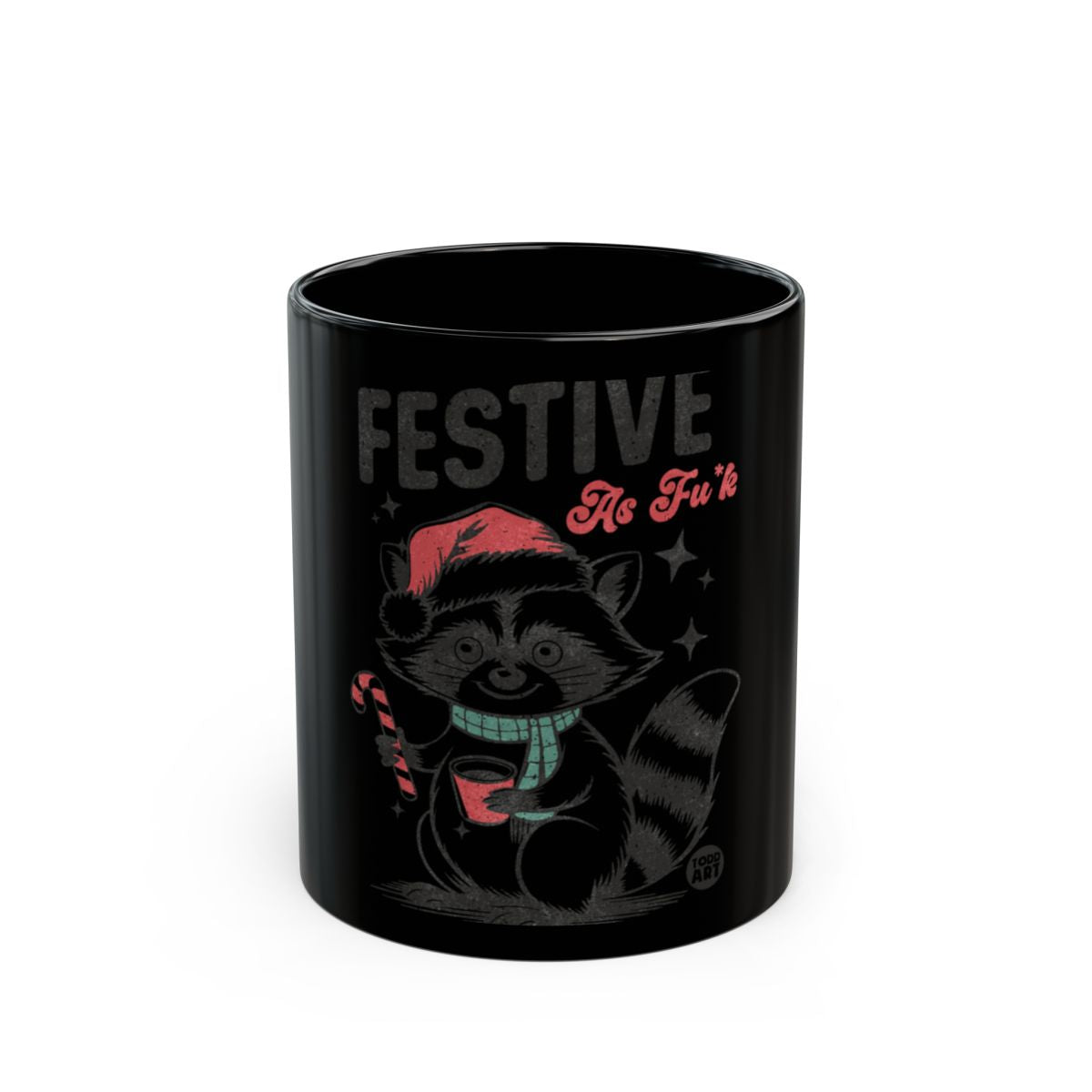 Festive As Fu*k Racoon with Candy Cane Mug