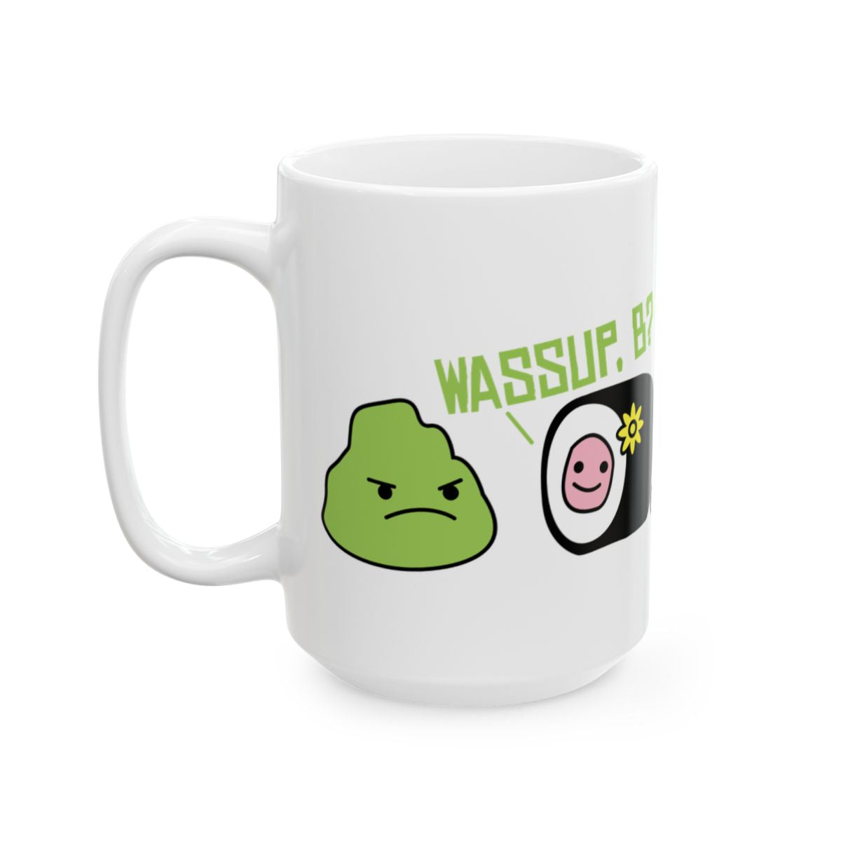 Wasabi and Sushi Cartoon Characters Funny Mug