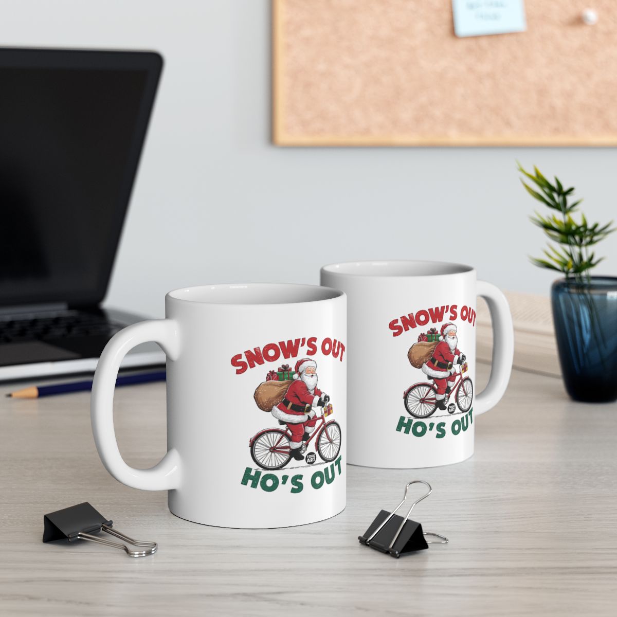 Santa Biking Christmas Mug with Humorous Message