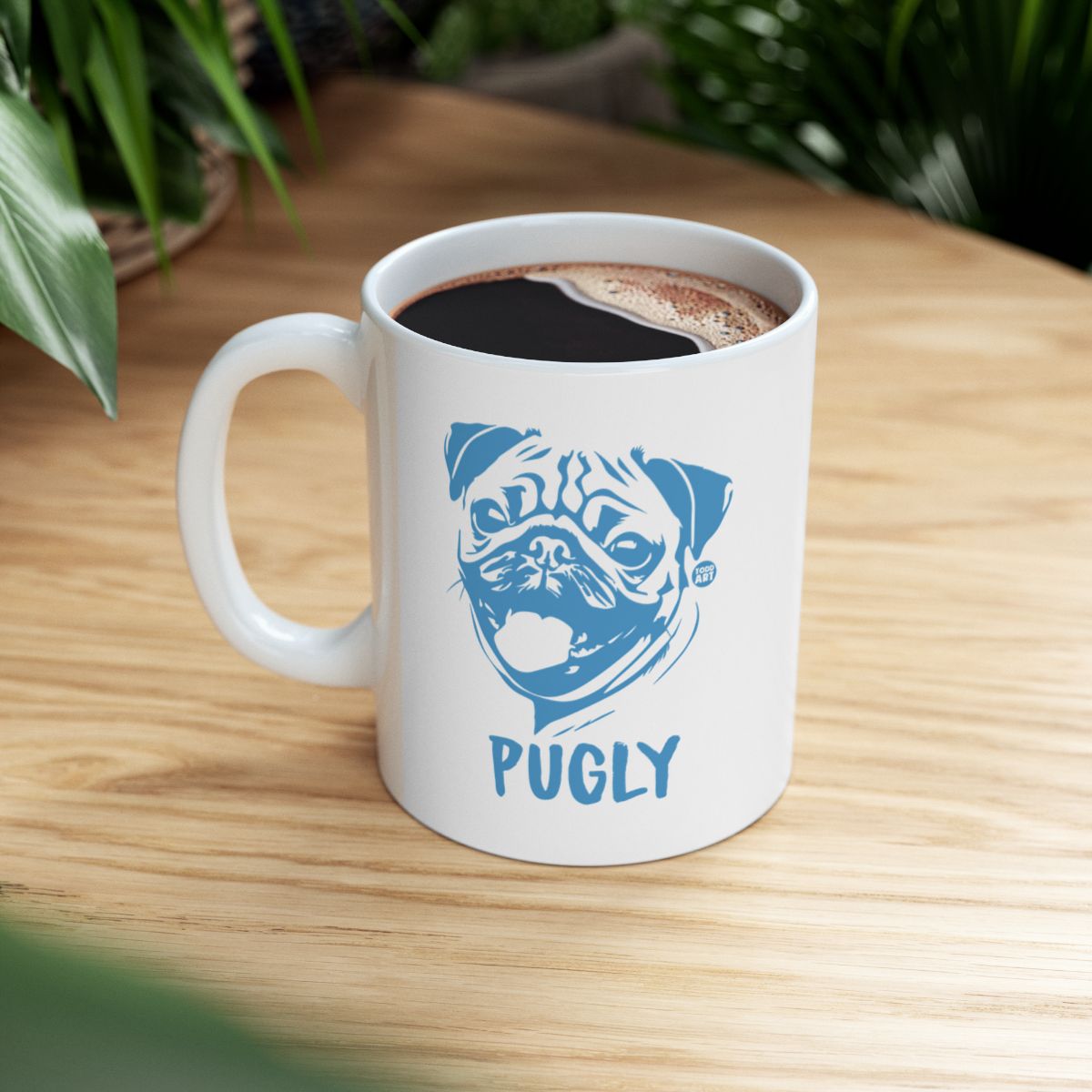 Pugly Design Coffee Mug Featuring Cute Pug Artwork