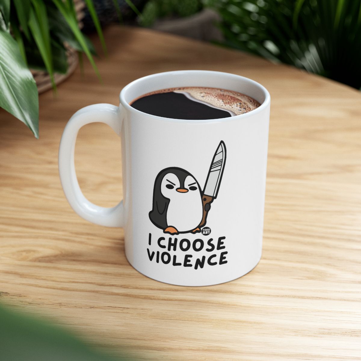 Funny Penguin Mug with I Choose Violence Design