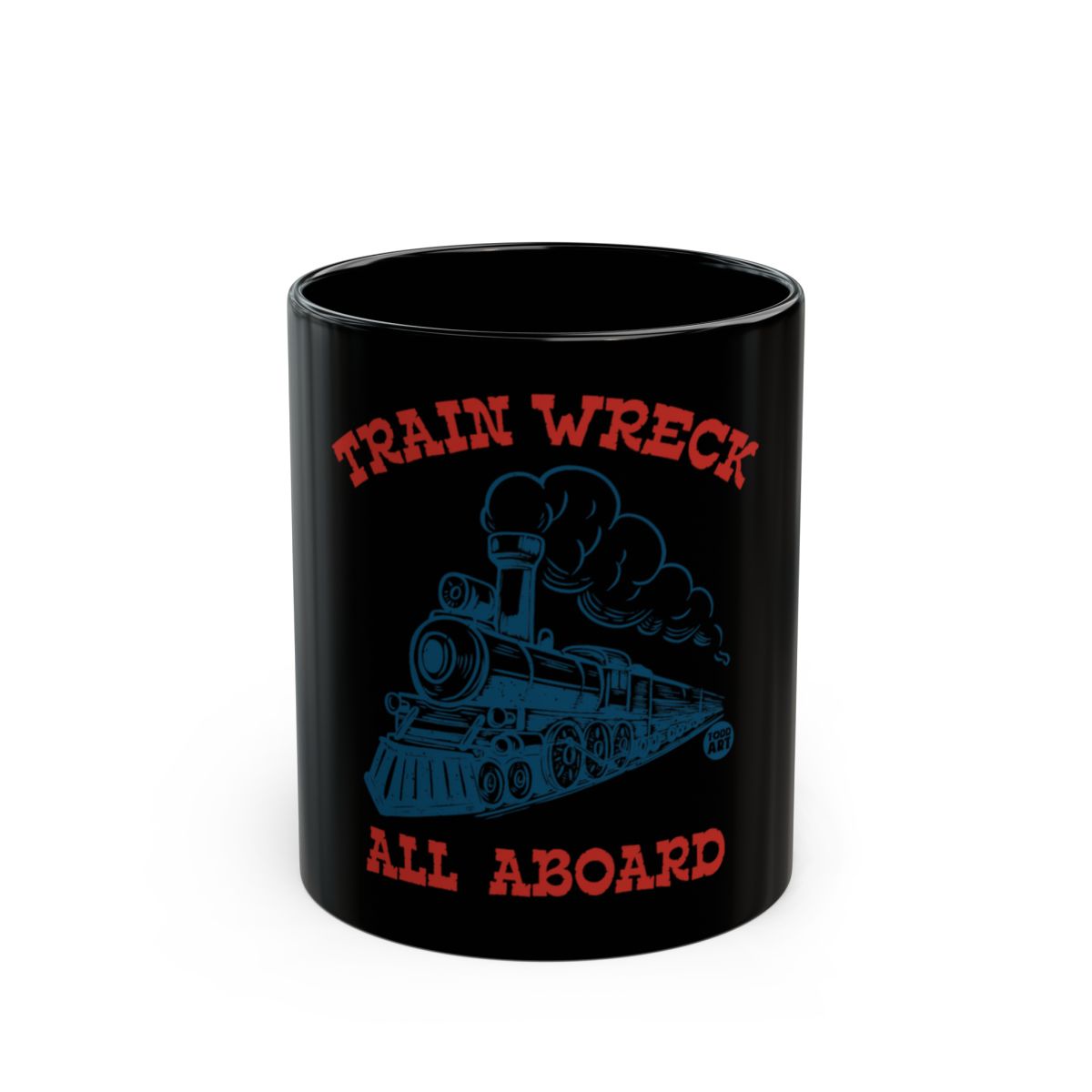 Train Wreck All Aboard Black Coffee Mug
