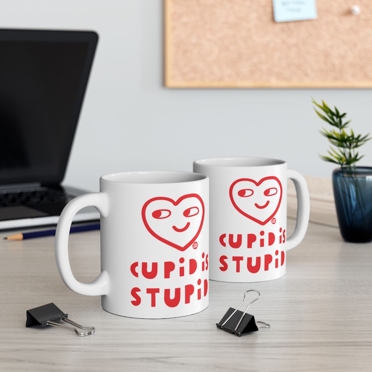 Cupid is Stupid Face Red Heart Design Mug