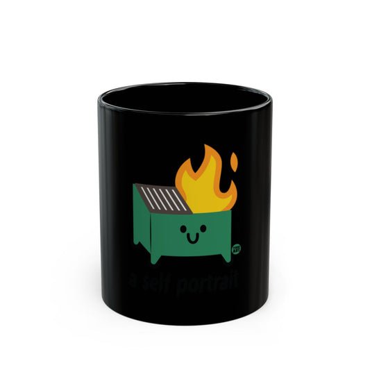 Black Mug with Fun Cartoon Fire Grill Design
