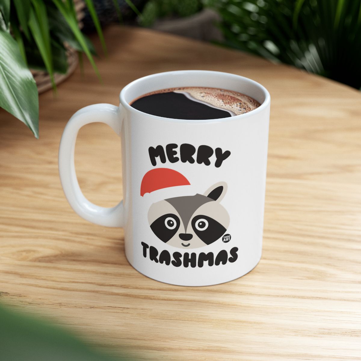Merry Trashmas Santa Raccoon White Ceramic Mug