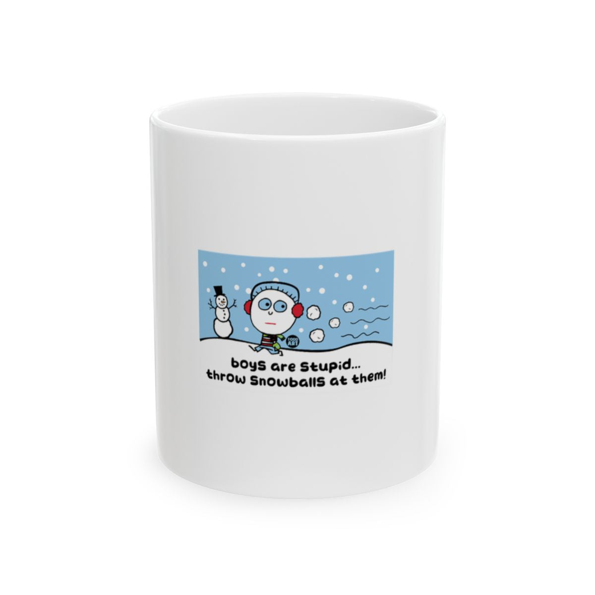 Funny Cartoon Mug with Snowball Humor Graphic