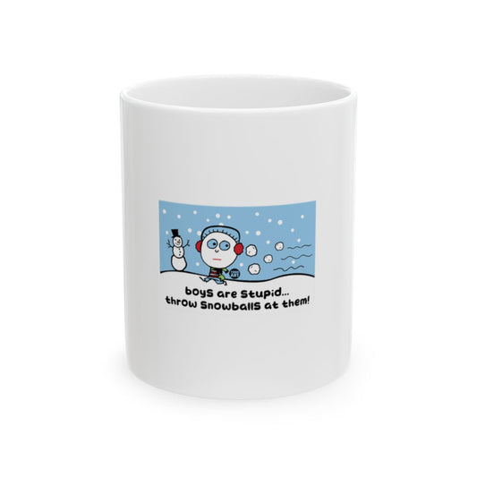Funny Cartoon Mug with Snowball Humor Graphic