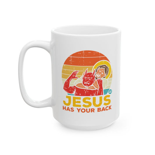 Jesus Has Your Back Vintage Rainbow Retro Mug