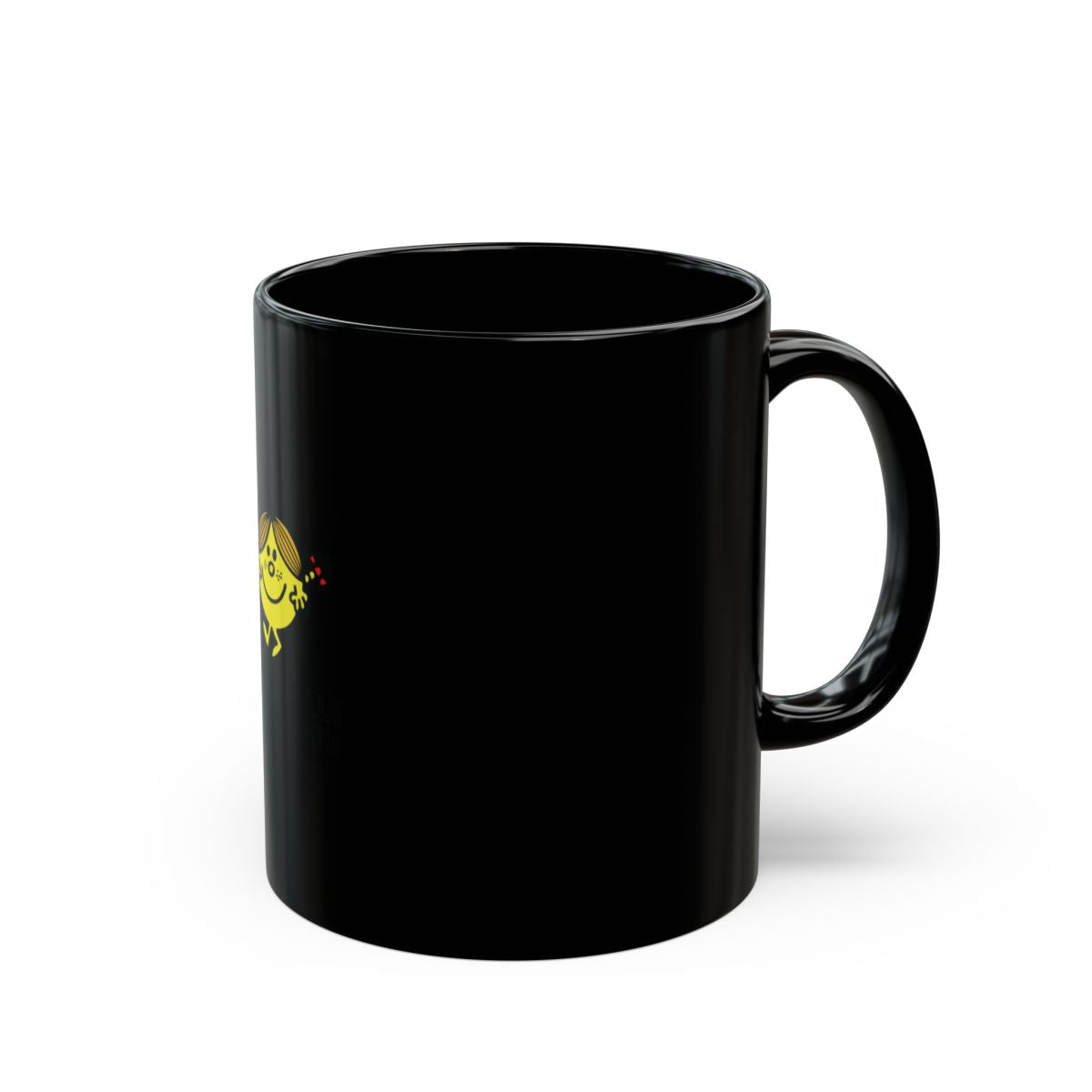 Black Mug with Cheerful Yellow Character Design