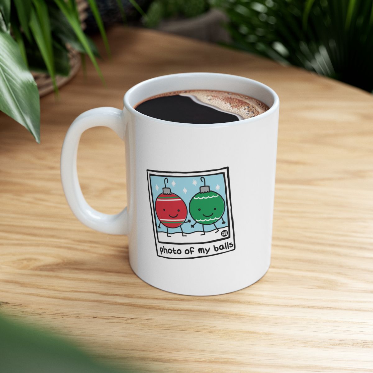 Humor Christmas Mug with Cute Ornament Artwork
