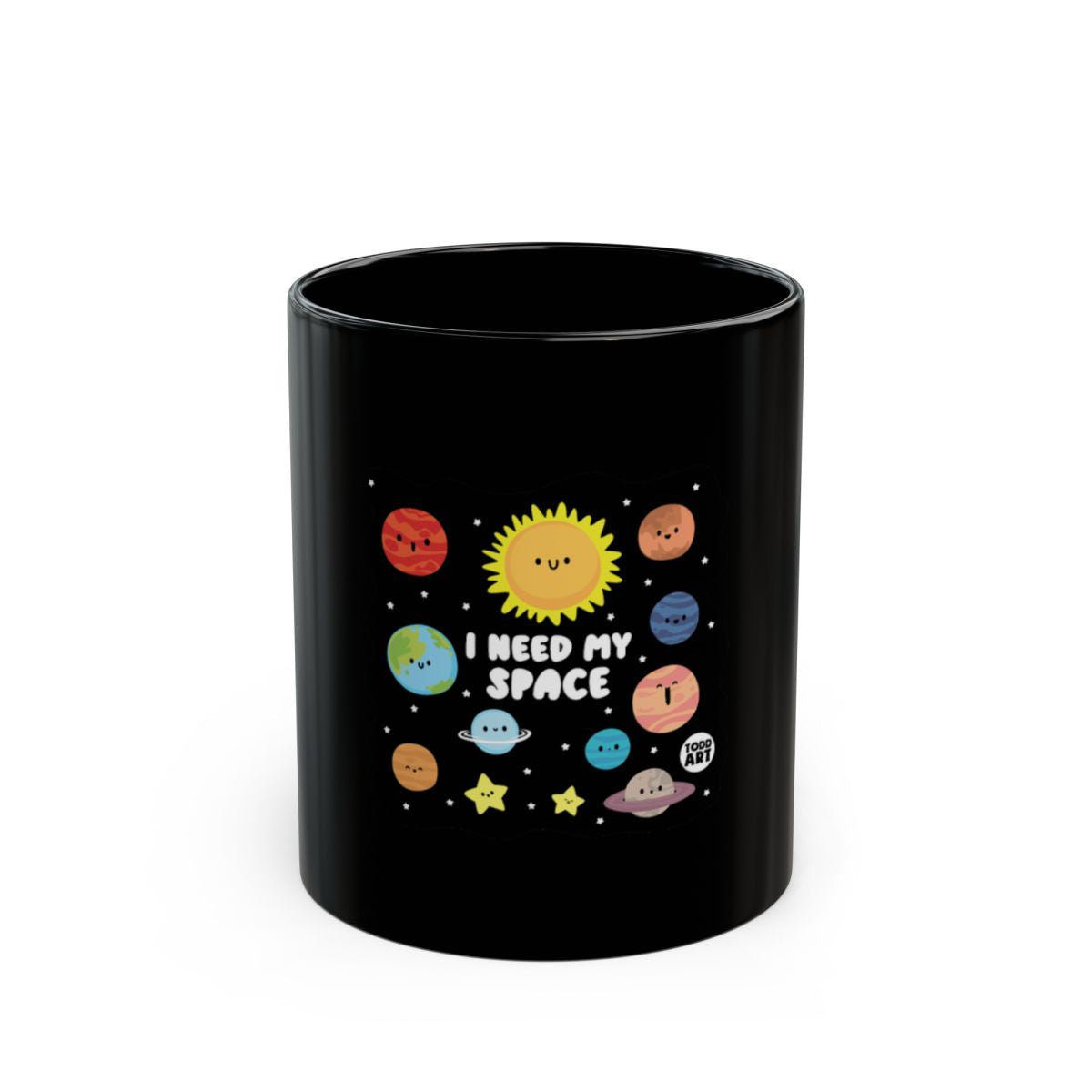I Need My Space Planets Black Mug Cute Design