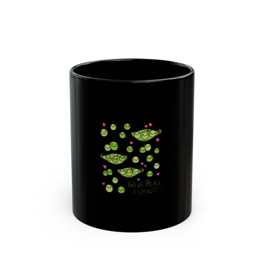 Give Peas a Chance Black Mug Fun and Unique Design