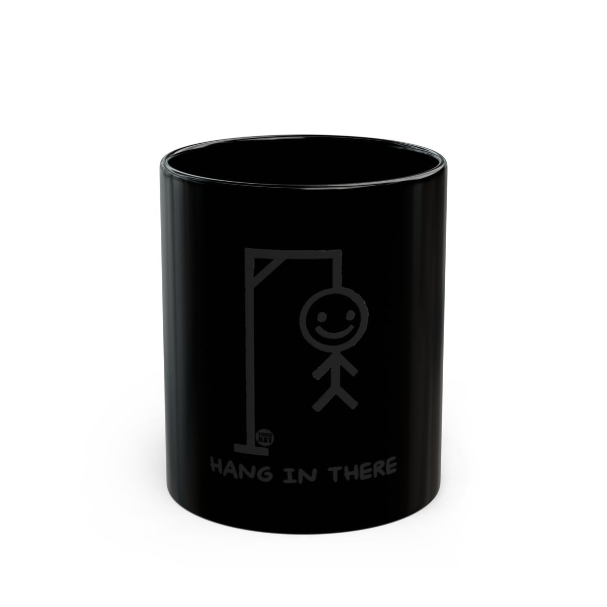 Hang In There Black Mug with Unique Stick Figure Design