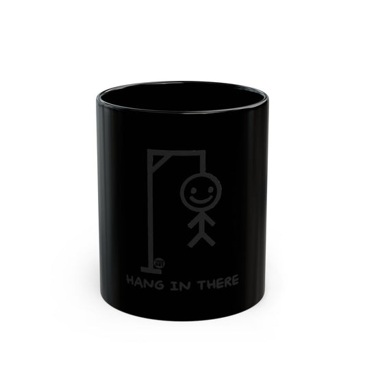 Hang In There Black Mug with Unique Stick Figure Design