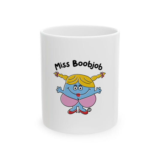 Miss Boobjob character with pigtails cartoon mug