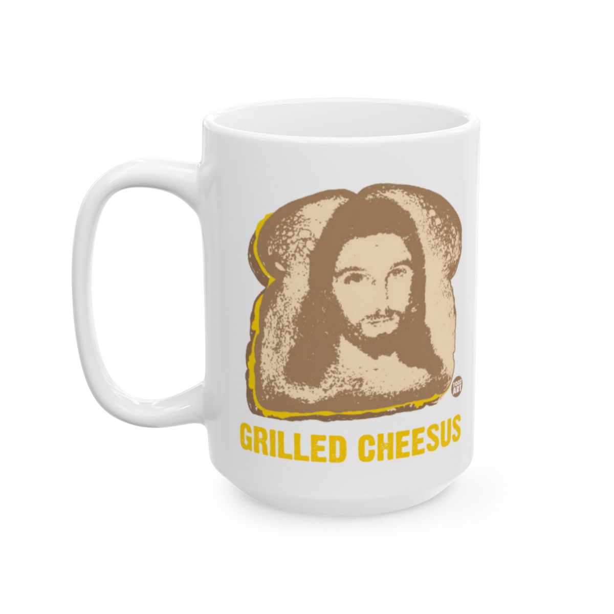 Grilled Cheesus Mug with Iconic Image and Bold Design