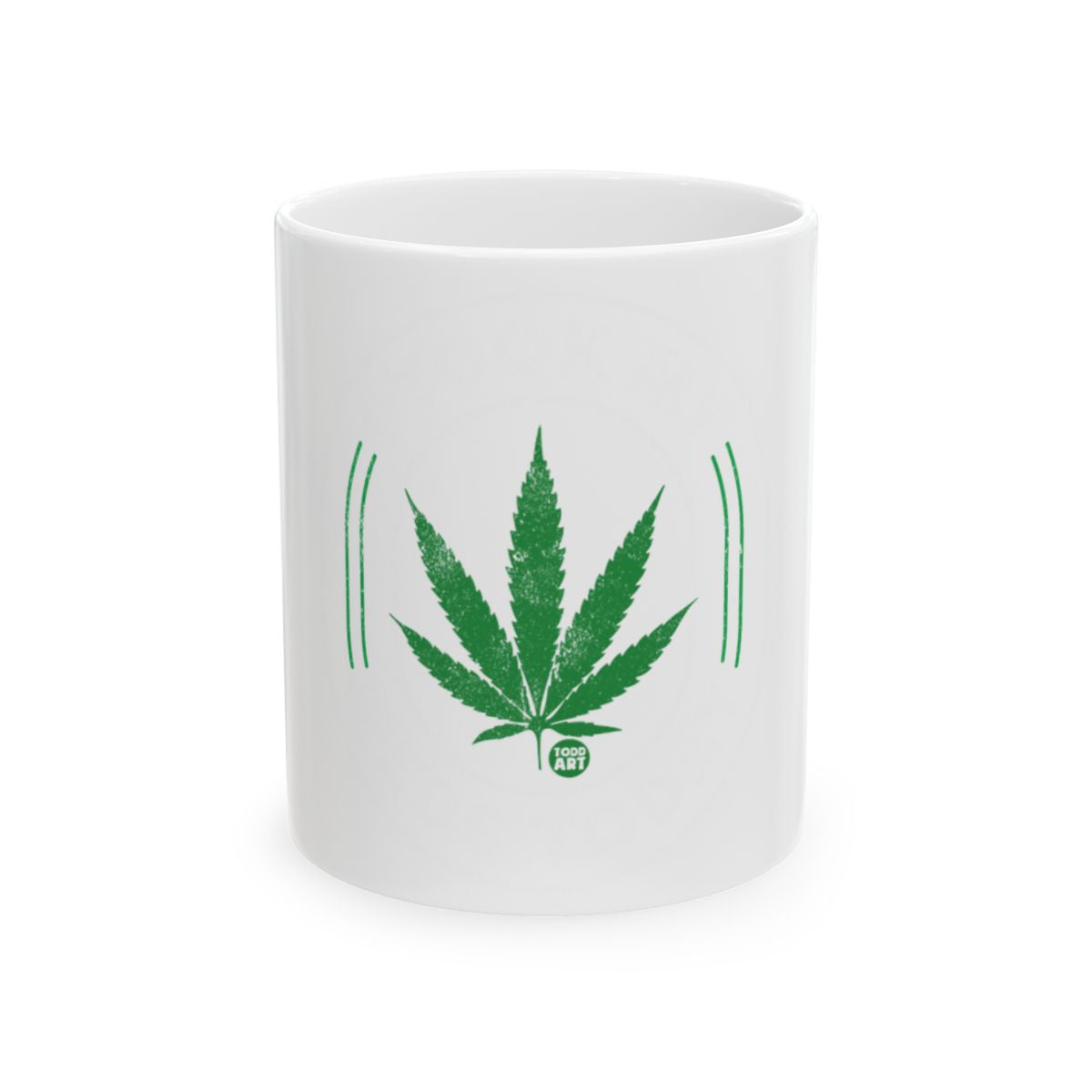Unique Ceramic Mug with Green Cannabis Leaf Design