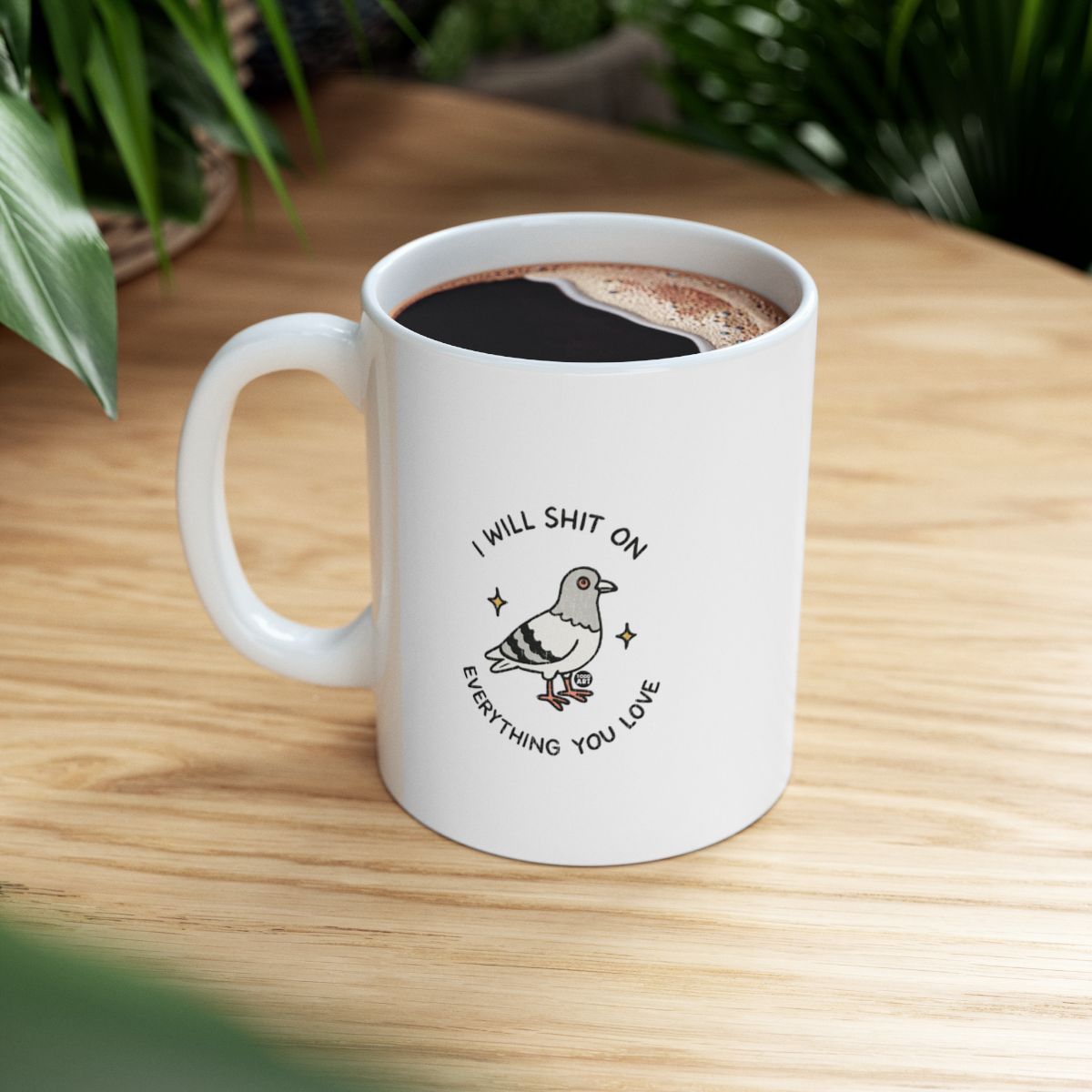 Humorous Coffee Mug with Sarcastic Pigeon Design