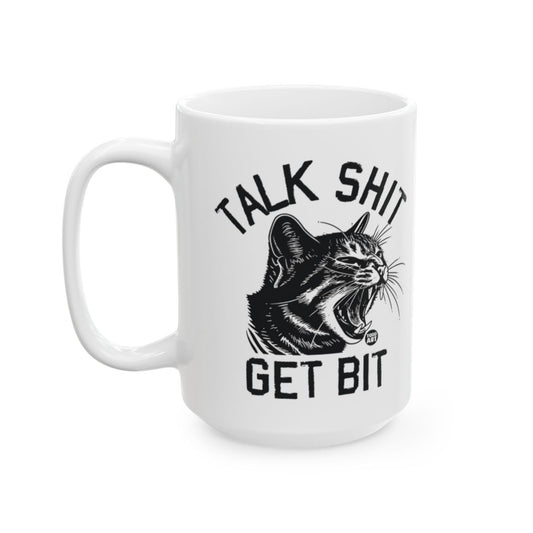 Talk Shit Get Bit Cat Cartoon Funny Mug for Coffee