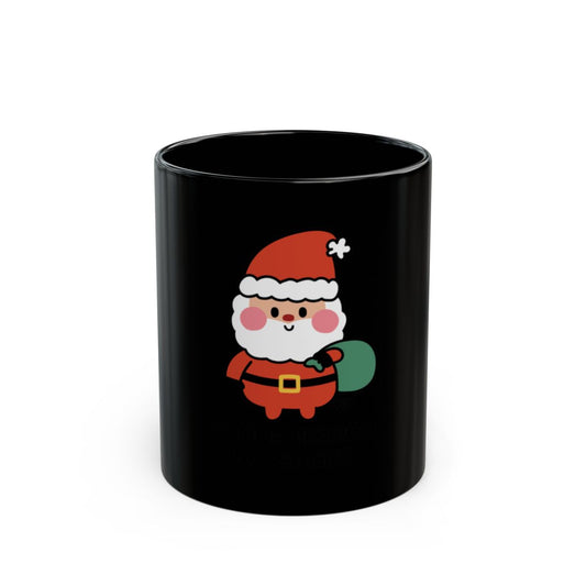 Cute Festive Santa Black Coffee Mug for Holiday Fun