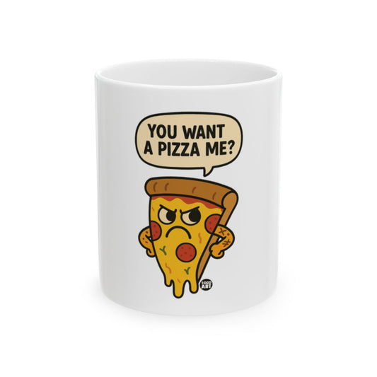 Humorous Pizza Cartoon With Angry Expression Mug