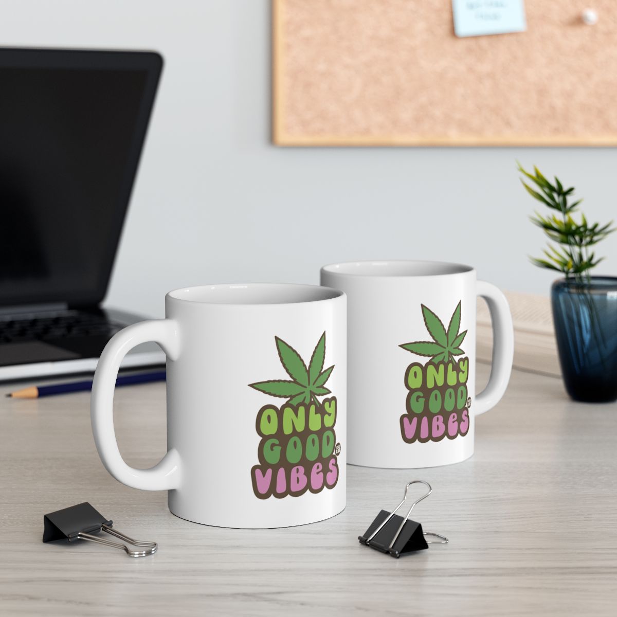 Only Good Vibes Mug with Colorful Leaf Design