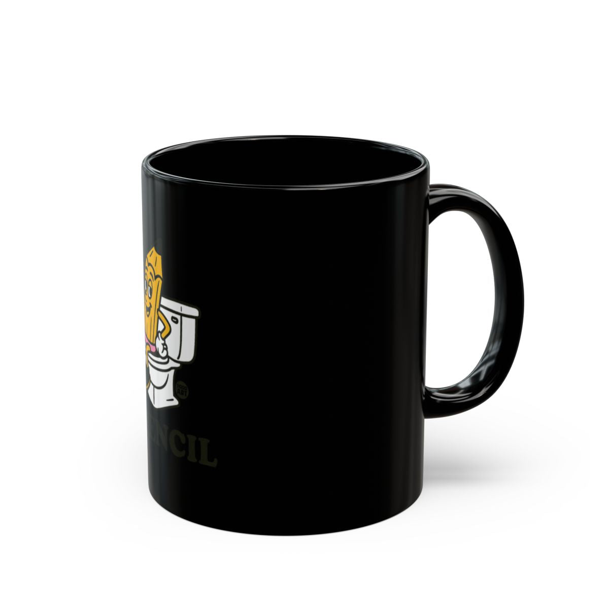 Funny Pencil Character with Toilet Black Mug