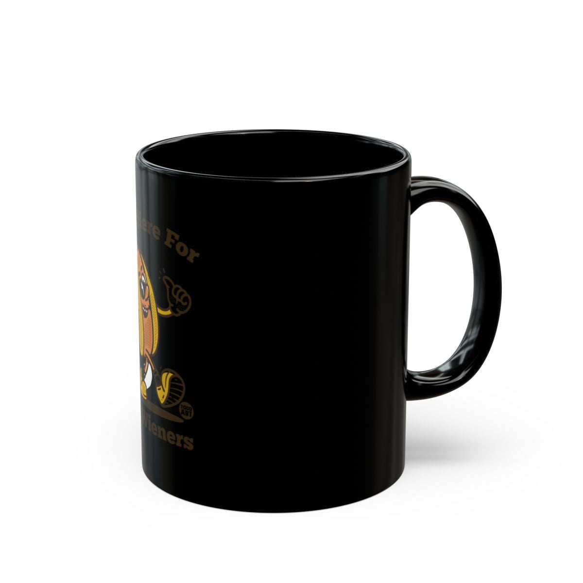 Fun Black Coffee Mug with Cartoon Character Design