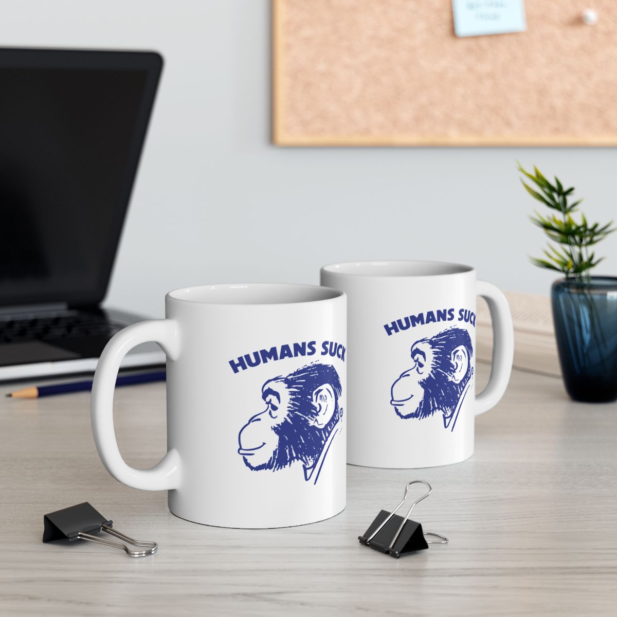 Humans Suck Design Coffee Mug with Funny Monkey Print