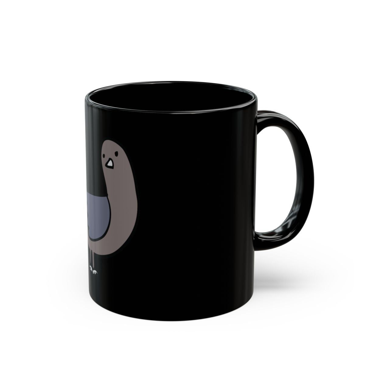 Cute Pigeon Illustration on Black Ceramic Mug