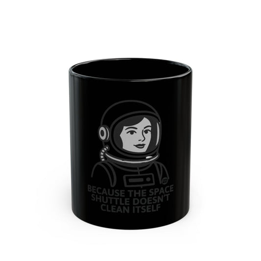 Space Shuttle Cleaning Astronaut Black Mug